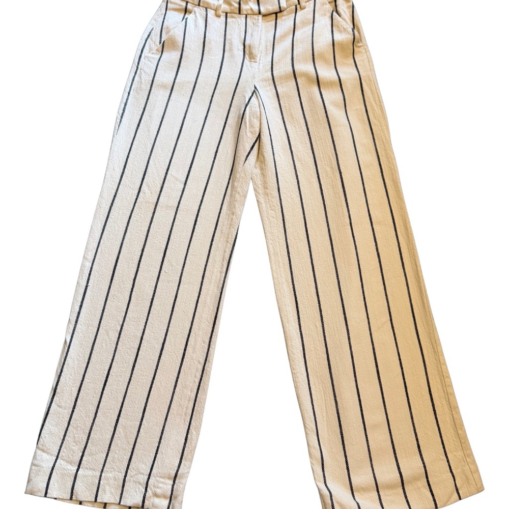 Express Editor Cream and Black Striped Casual Pants